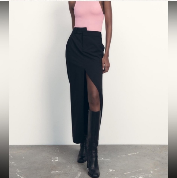 Zara * double waisted maxi skirt with front slit black - Picture 4 of 7